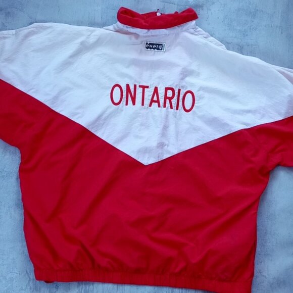 Vintage 90s Energi Canada Essential Red/White Windbreaker Jacket - Picture 2 of 7
